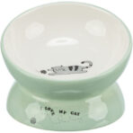Castron Ceramic Ergonomic pentru Pisici, 0.15l, Verde Salvie/Alb