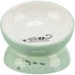 Castron Ceramic Ergonomic pentru Pisici, 0.15l, Verde Salvie/Alb