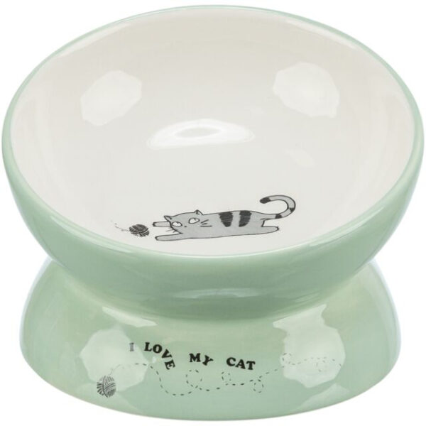 Castron Ceramic Ergonomic pentru Pisici, 0.15l, Verde Salvie/Alb