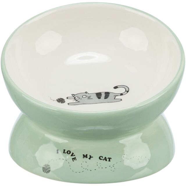 Castron Ceramic Ergonomic pentru Pisici, 0.15l, Verde Salvie/Alb Castron Ceramic Ergonomic pentru Pisici, 0.15l, Verde Salvie/Alb