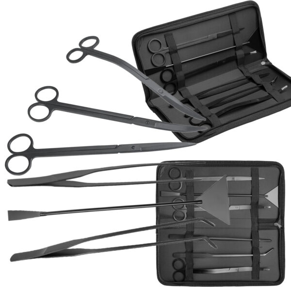 Set 6 Accesorii Ingrijire Acvariu/Terariu, Negru, Inox - Aquario
