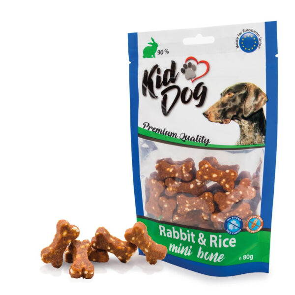 Recompense Delicioase pentru Câini - Mini Oase cu Iepure și Orez, 250g