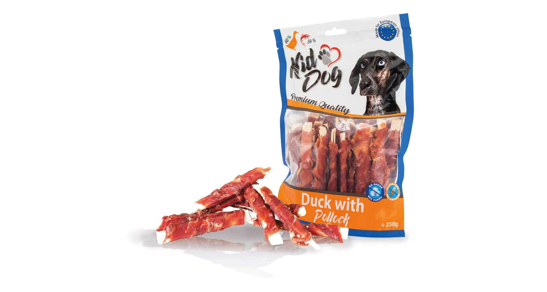 Recompense pentru câini - Felii de cod cu carne de rață, 250 g KidDog Recompense pentru câini - Felii de cod cu carne de rață, 250 g KidDog