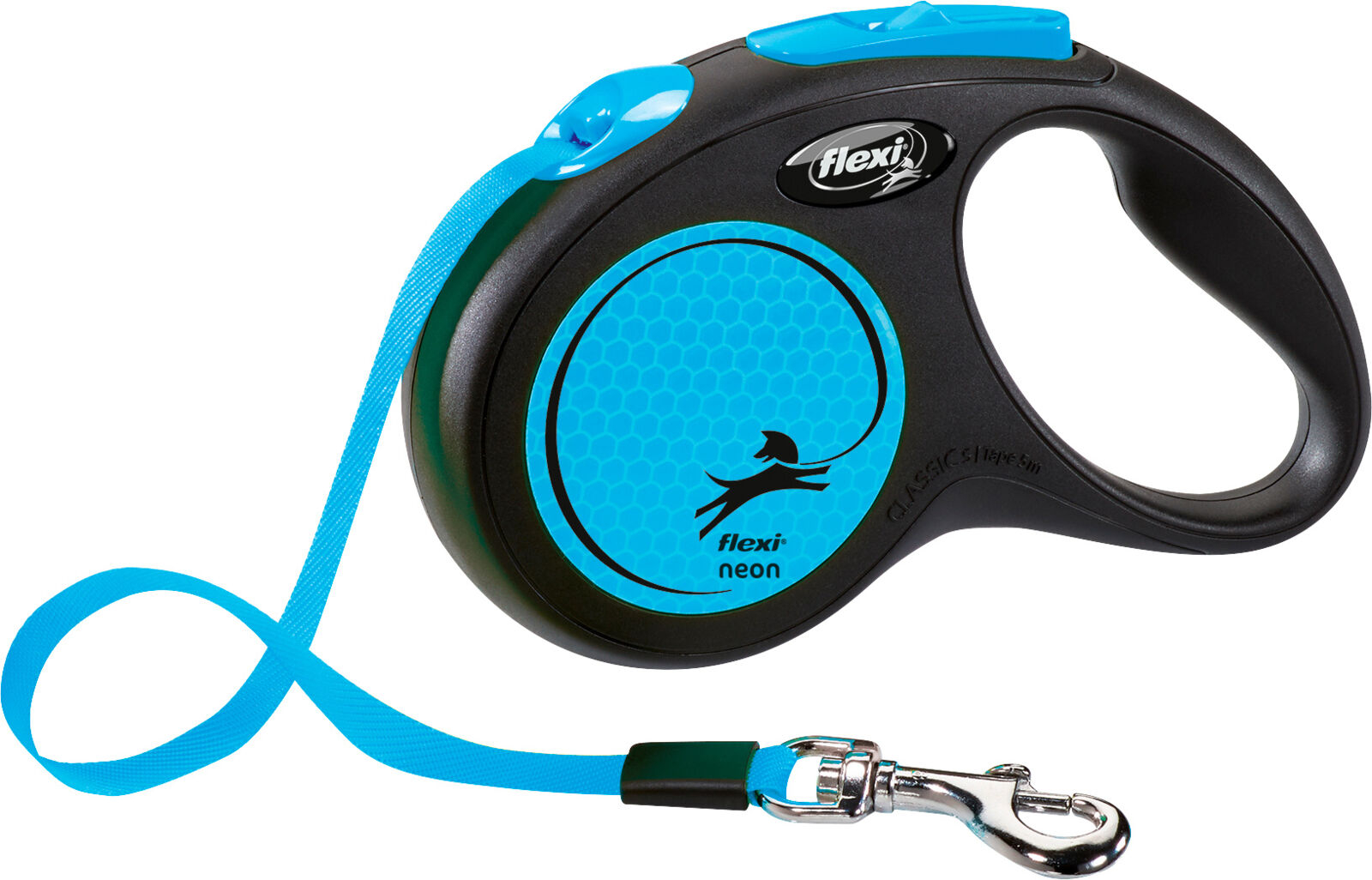 Lesa retractabilă Flexi Neon 5m, Albastru, pentru câini până la 25kg Lesa retractabilă Flexi Neon 5m, Albastru, pentru câini până la 25kg