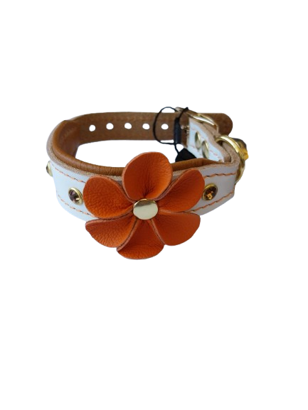Zgarda Flower din Piele Naturala pentru Câini M (30-35 cm)