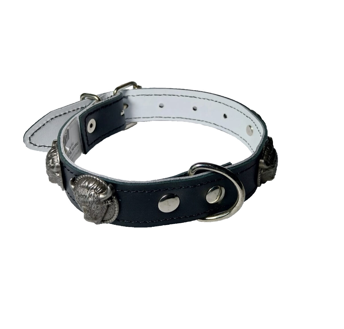 Zgarda din Piele Naturala Neagra cu Accesorii Taur, 25 mm x 40 cm
