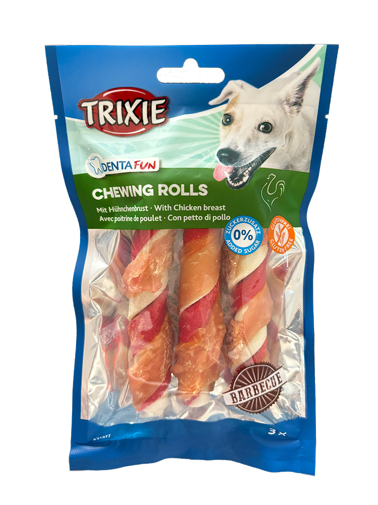 Rulouri Denta Fun cu Pui BBQ pentru Câini - 3 buc, 105g, Trixie Rulouri Denta Fun cu Pui BBQ pentru Câini - 3 buc, 105g, Trixie