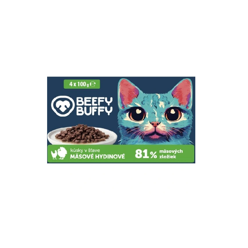Hrana Umedă Beefy Buffy pentru Pisici cu Pui și Curcan, 4x100g Hrana Umedă Beefy Buffy pentru Pisici cu Pui și Curcan, 4x100g