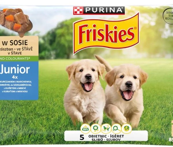 Hrana Umedă Friskies Junior pentru Câini cu Pui și Morcovi, 4x85g